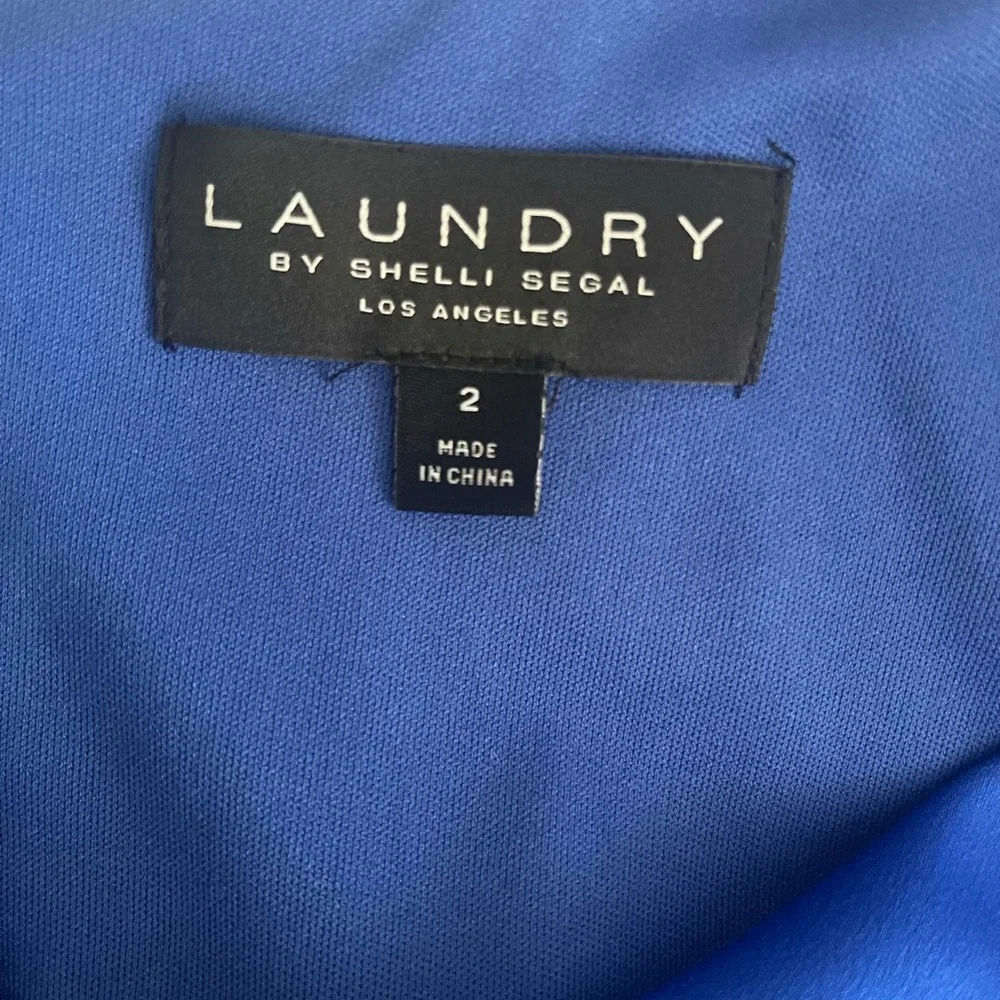 Laundry by Shelli Segal Blue Satin Ruched Gown 2 - Picture 6 of 8